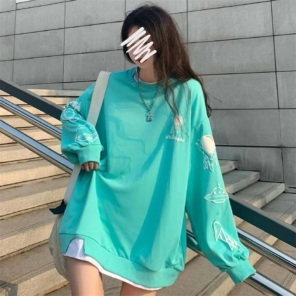 Cool Print Hoodie Girl Japan Thin Tops Autumn Fashion Women Casual High Street Harajuku Punk Funny Gothic Sweatshirt
