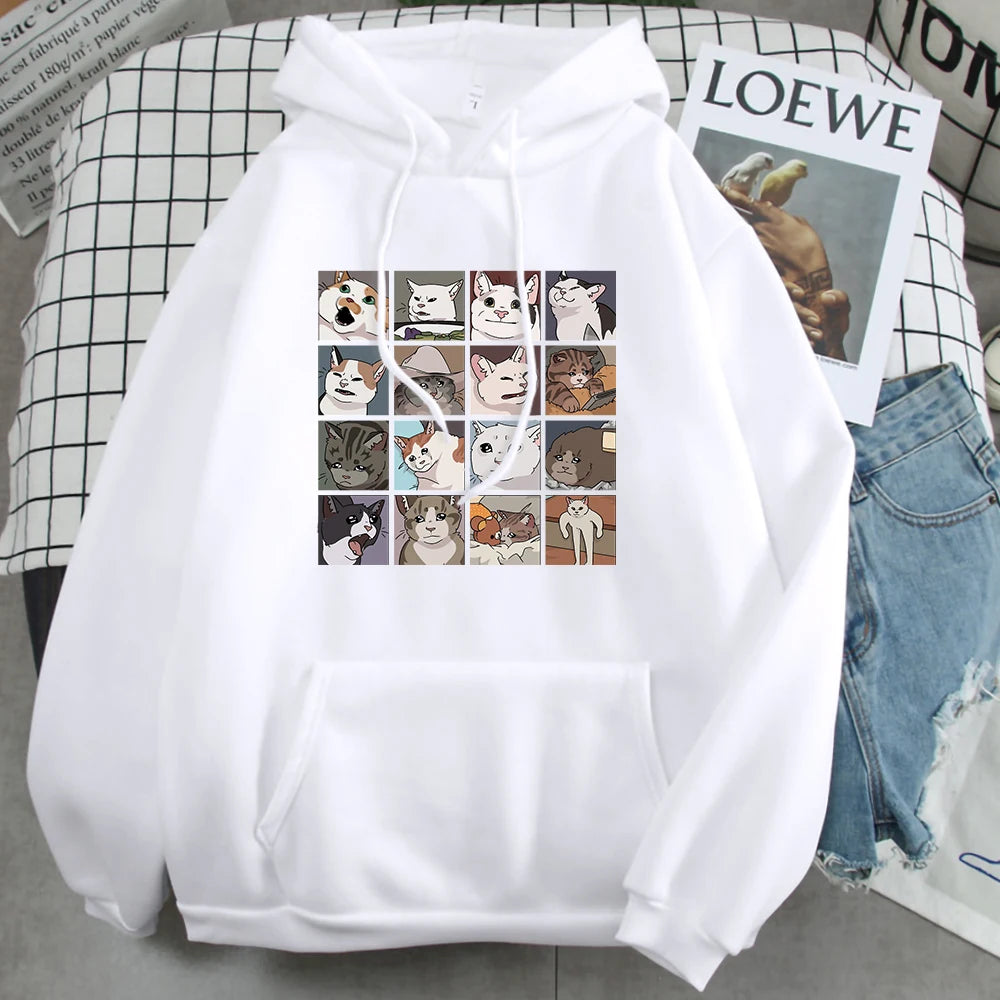 Meme Cats Puzzle Hoodie Y2K Harajuku Men'S Hoodies Street Men'S Sweatshirts Long Sleeve Punk Pullover Korean Clothes for Men