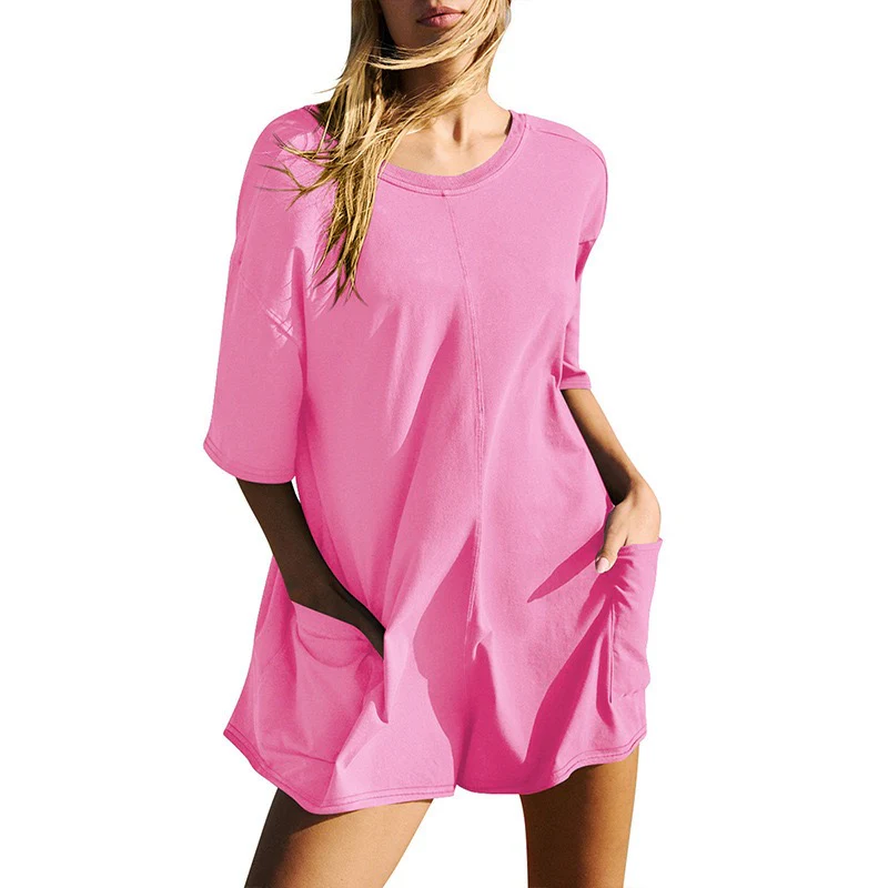 Rompers for Women Casual Short Sleeve Oversized with Deep Pockets