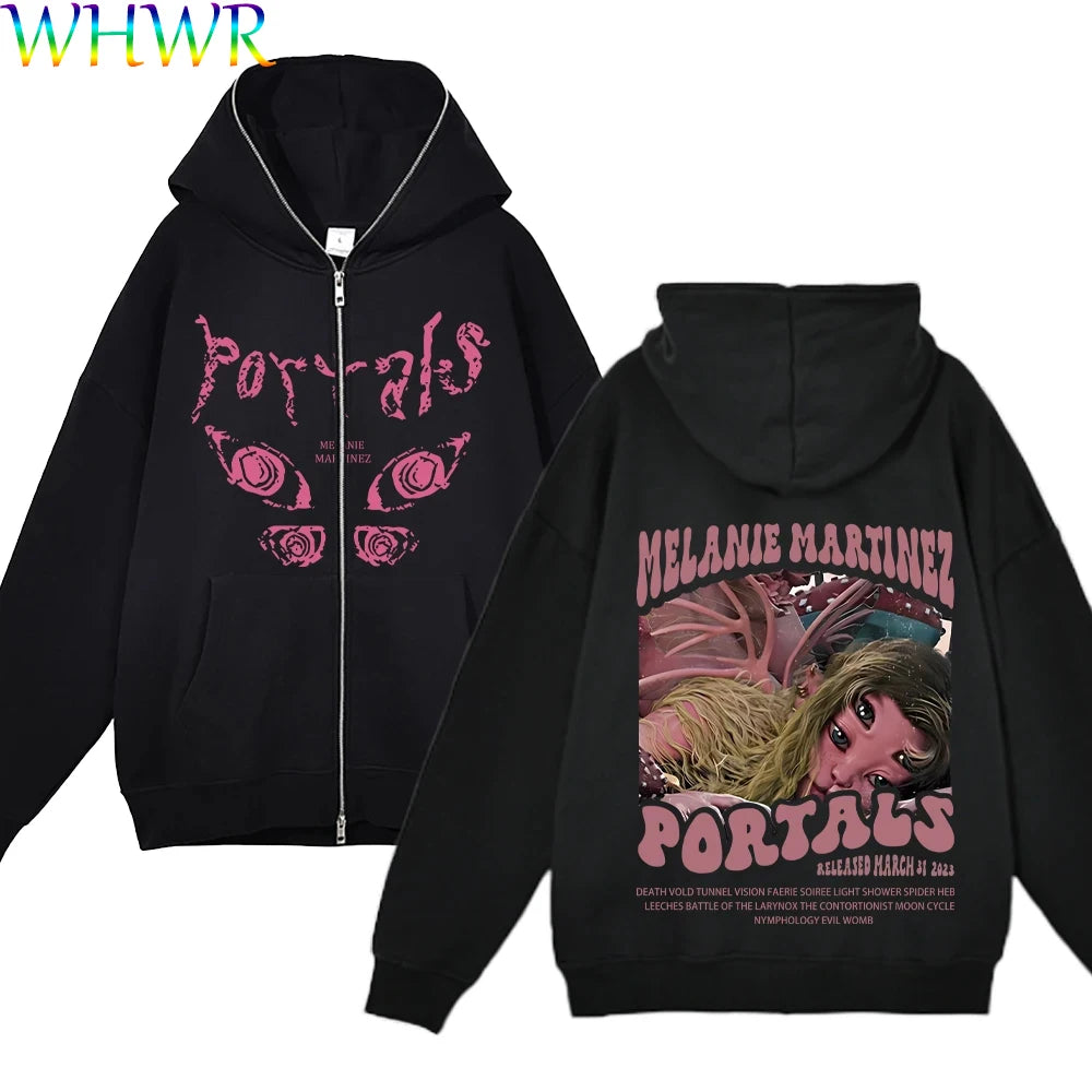 Melanie Martinez Hoodies Rapper Streetwear Jackets Casual Loose Zipper Sweatshirts Long Sleeve Full Zipup Hoodie Y2K Women Hoody