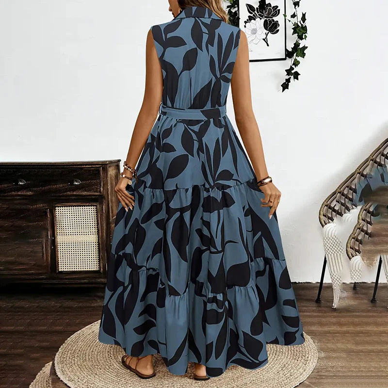 Women Summer Sleeveless Beach Vacation Style Drawstring Dress