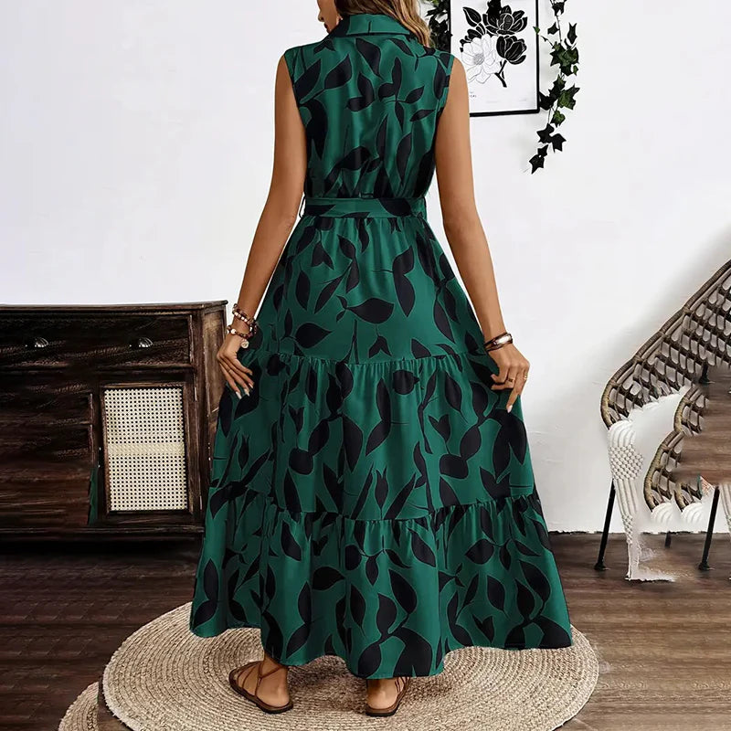 Women Summer Sleeveless Beach Vacation Style Drawstring Dress