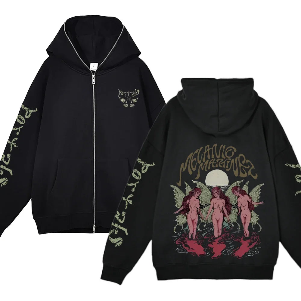 Melanie Martinez Hoodies Rapper Streetwear Jackets Casual Loose Zipper Sweatshirts Long Sleeve Full Zipup Hoodie Y2K Women Hoody