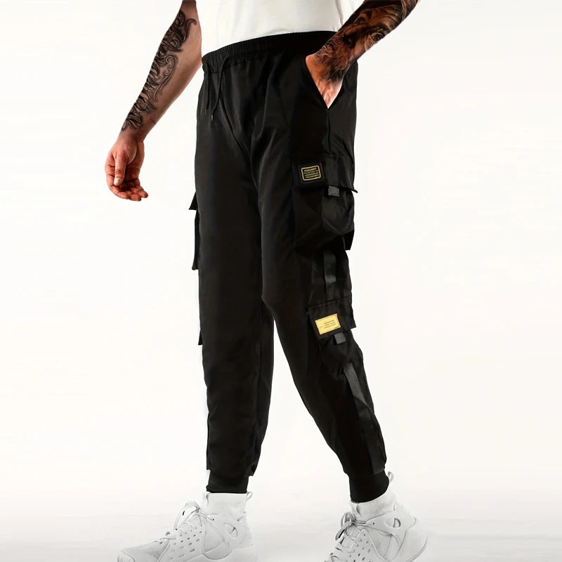 Loose Fit Multi Pocket Joggers for Spring Summer, Men'S Street Style Waist Drawstring Casual Pants Cargo Pants for Fitness Outdo
