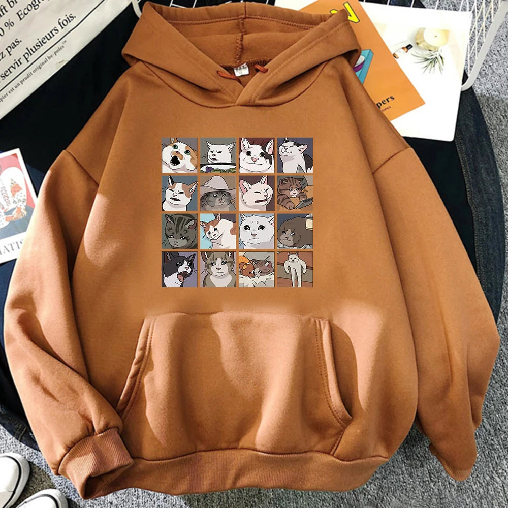 Meme Cats Puzzle Hoodie Y2K Harajuku Men'S Hoodies Street Men'S Sweatshirts Long Sleeve Punk Pullover Korean Clothes for Men
