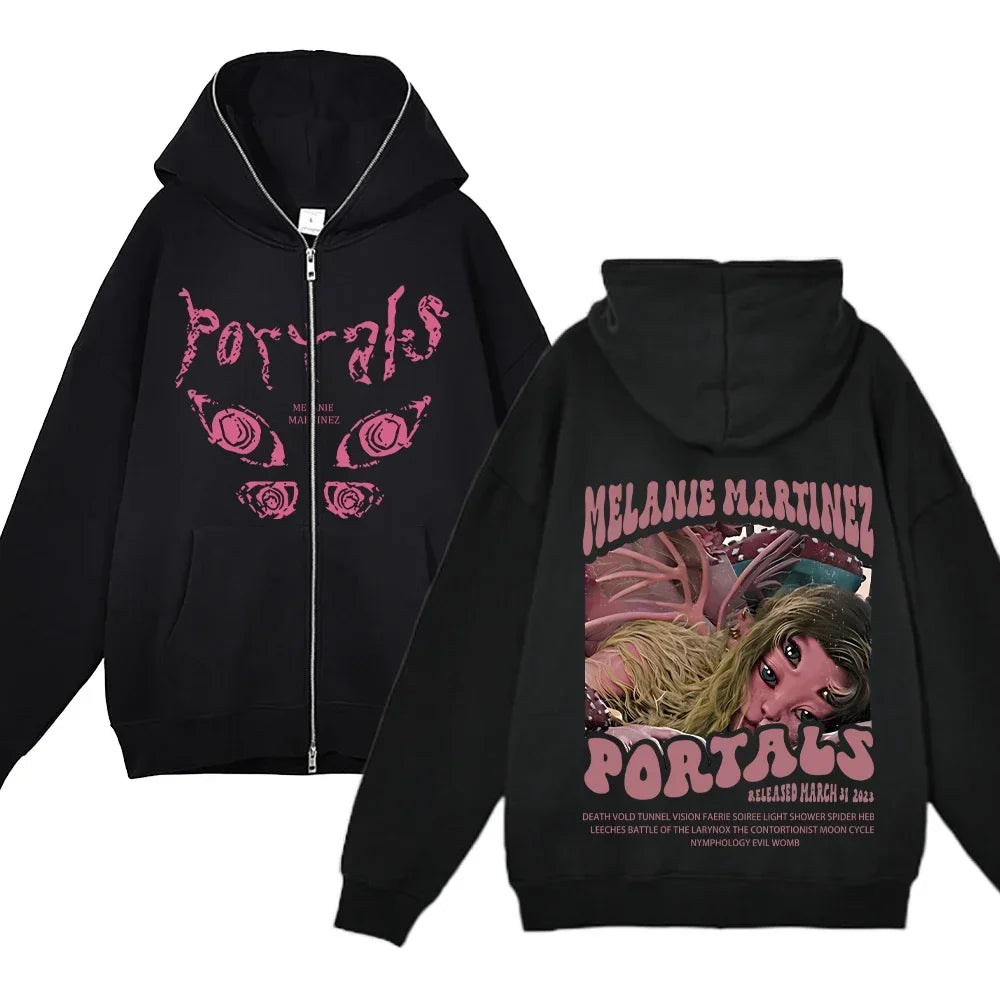 Melanie Martinez Hoodies Rapper Streetwear Jackets Casual Loose Zipper Sweatshirts Long Sleeve Full Zipup Hoodie Y2K Women Hoody