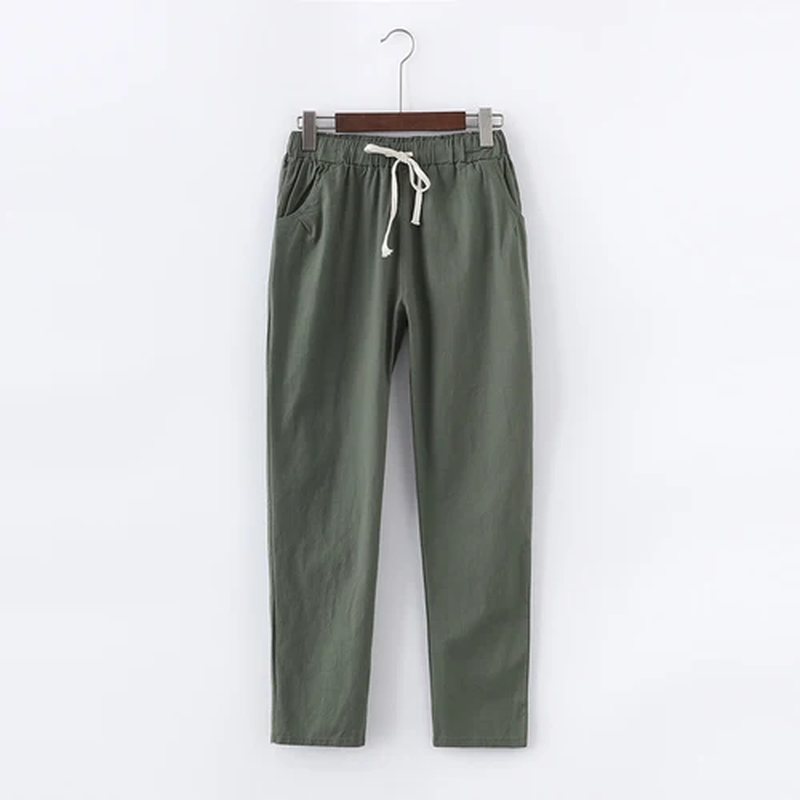 Casual Cotton Linen Pants, Elastic Waist