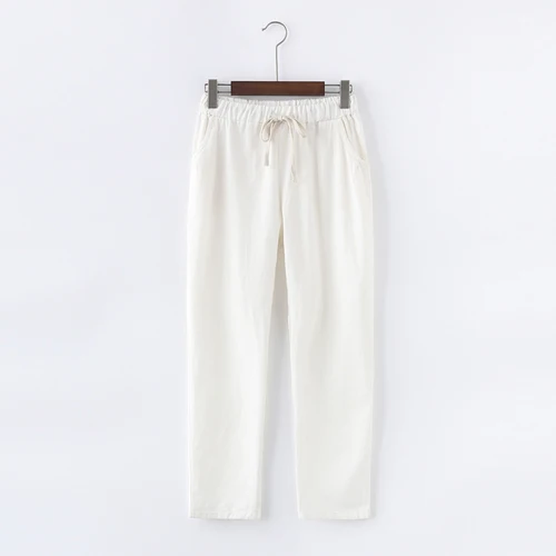 Casual Cotton Linen Pants, Elastic Waist