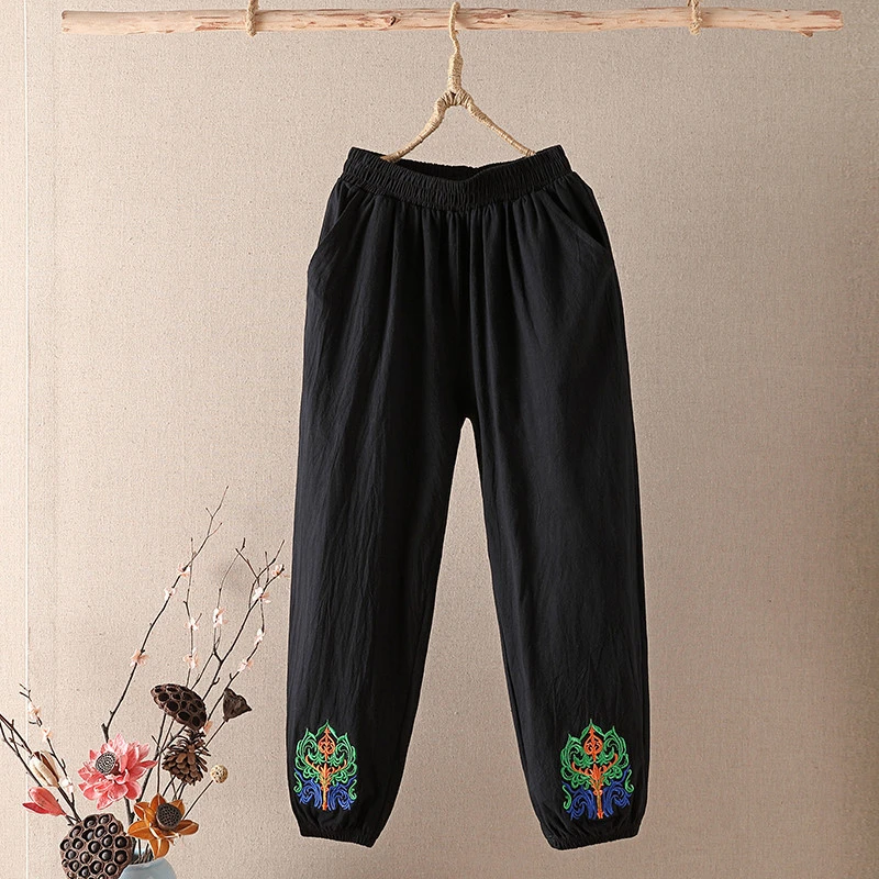 Casual Cotton Linen Pants, Elastic Waist