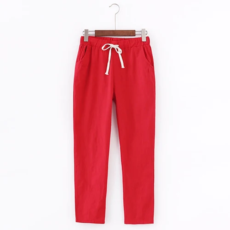 Casual Cotton Linen Pants, Elastic Waist