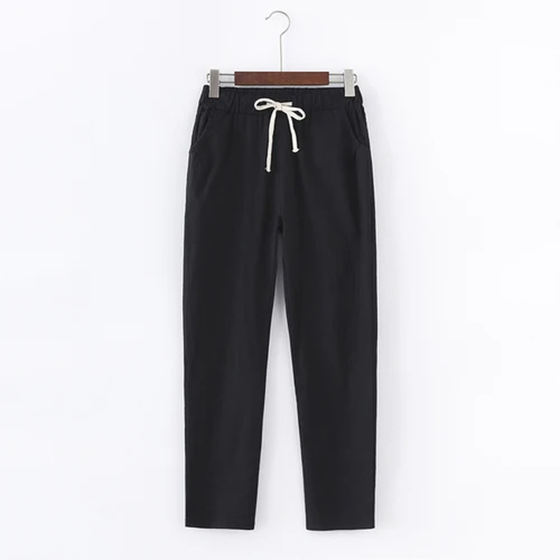 Casual Cotton Linen Pants, Elastic Waist