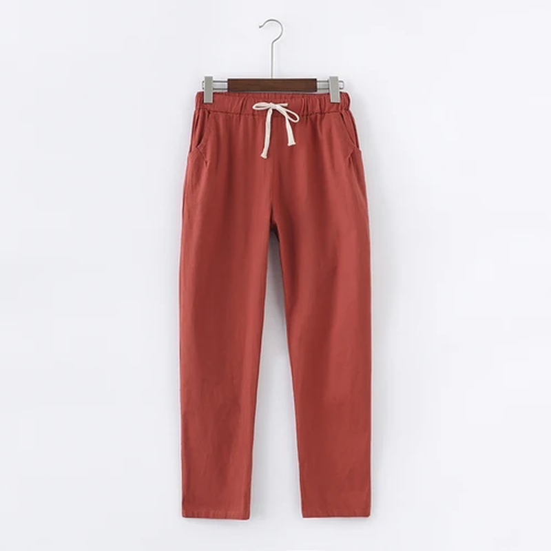 Casual Cotton Linen Pants, Elastic Waist