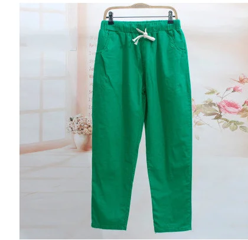 Casual Cotton Linen Pants, Elastic Waist