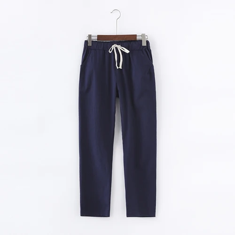 Casual Cotton Linen Pants, Elastic Waist