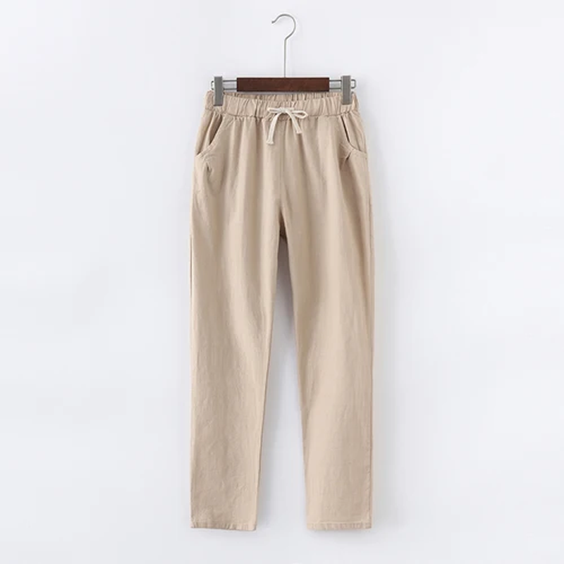 Casual Cotton Linen Pants, Elastic Waist