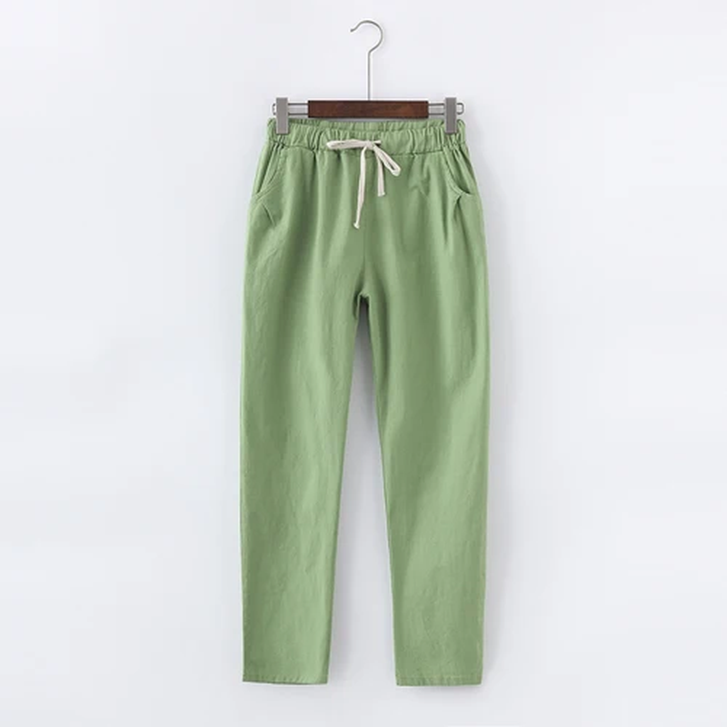 Casual Cotton Linen Pants, Elastic Waist