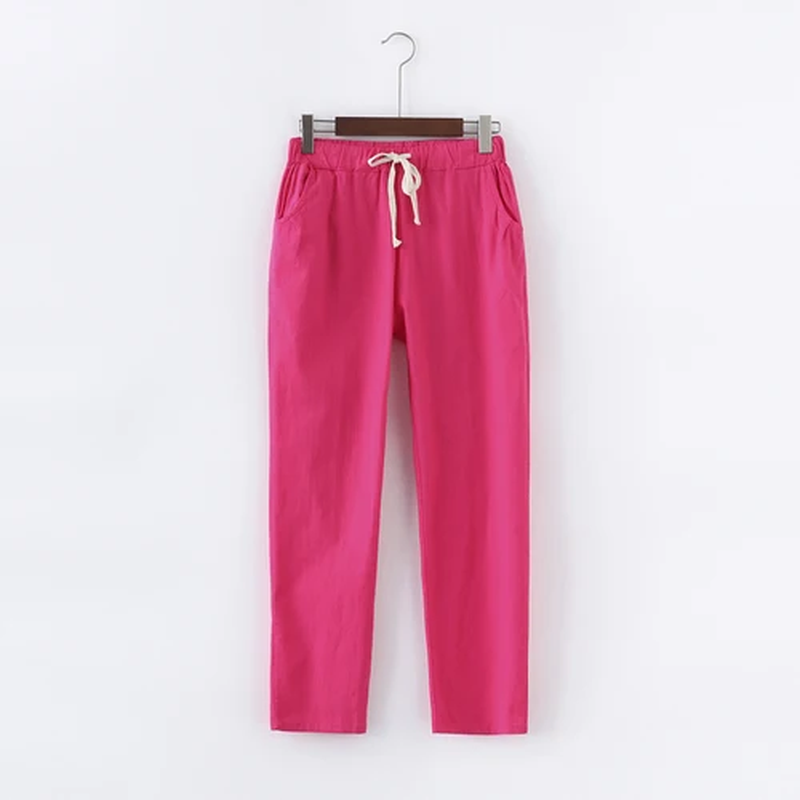 Casual Cotton Linen Pants, Elastic Waist