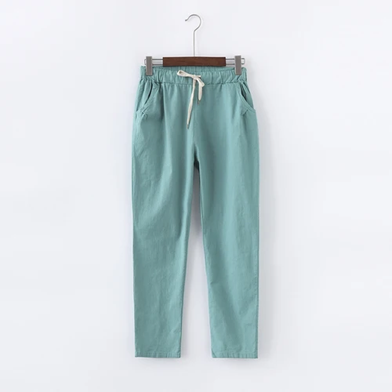 Casual Cotton Linen Pants, Elastic Waist