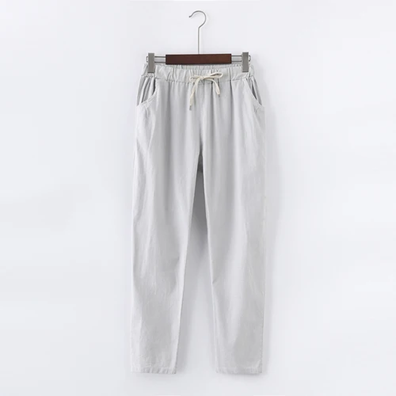 Casual Cotton Linen Pants, Elastic Waist