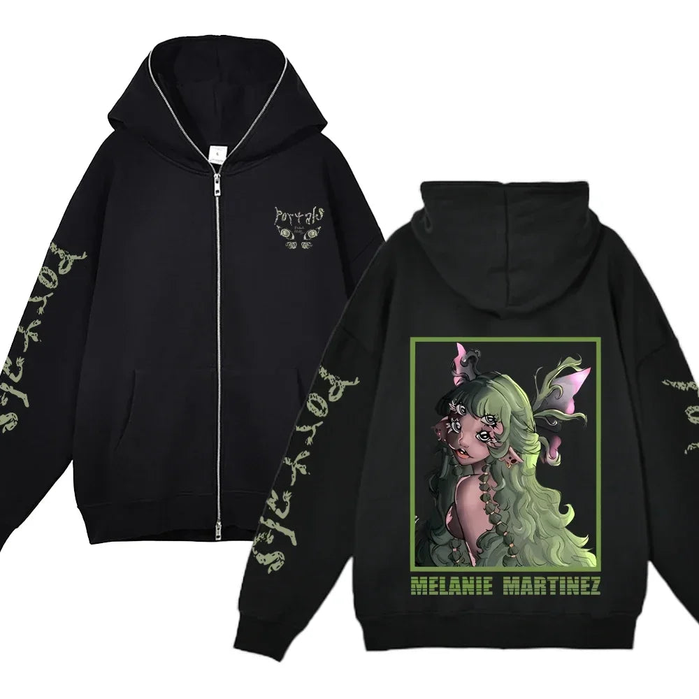 Melanie Martinez Hoodies Rapper Streetwear Jackets Casual Loose Zipper Sweatshirts Long Sleeve Full Zipup Hoodie Y2K Women Hoody