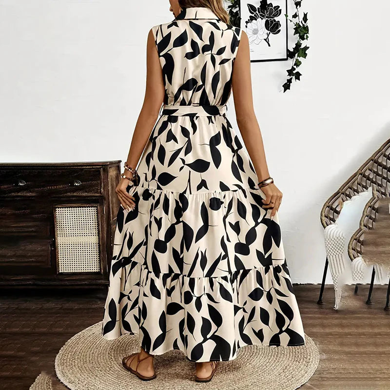 Women Summer Sleeveless Beach Vacation Style Drawstring Dress