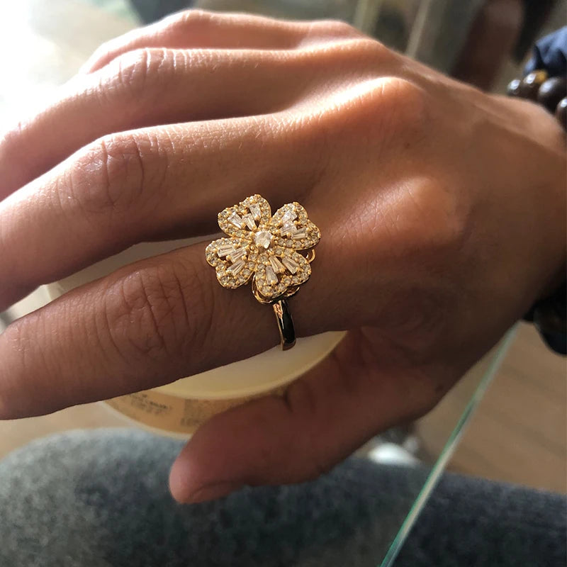Four Clover Rotating Anxiety Rings for Women Gold Color Adjustable Stainless Steel Wedding Ring Aesthetic Jewelry Gift Anillos