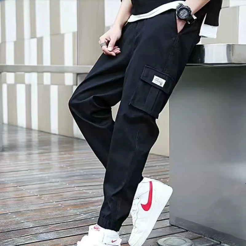 Loose Fit Multi Pocket Joggers for Spring Summer, Men'S Street Style Waist Drawstring Casual Pants Cargo Pants for Fitness Outdo