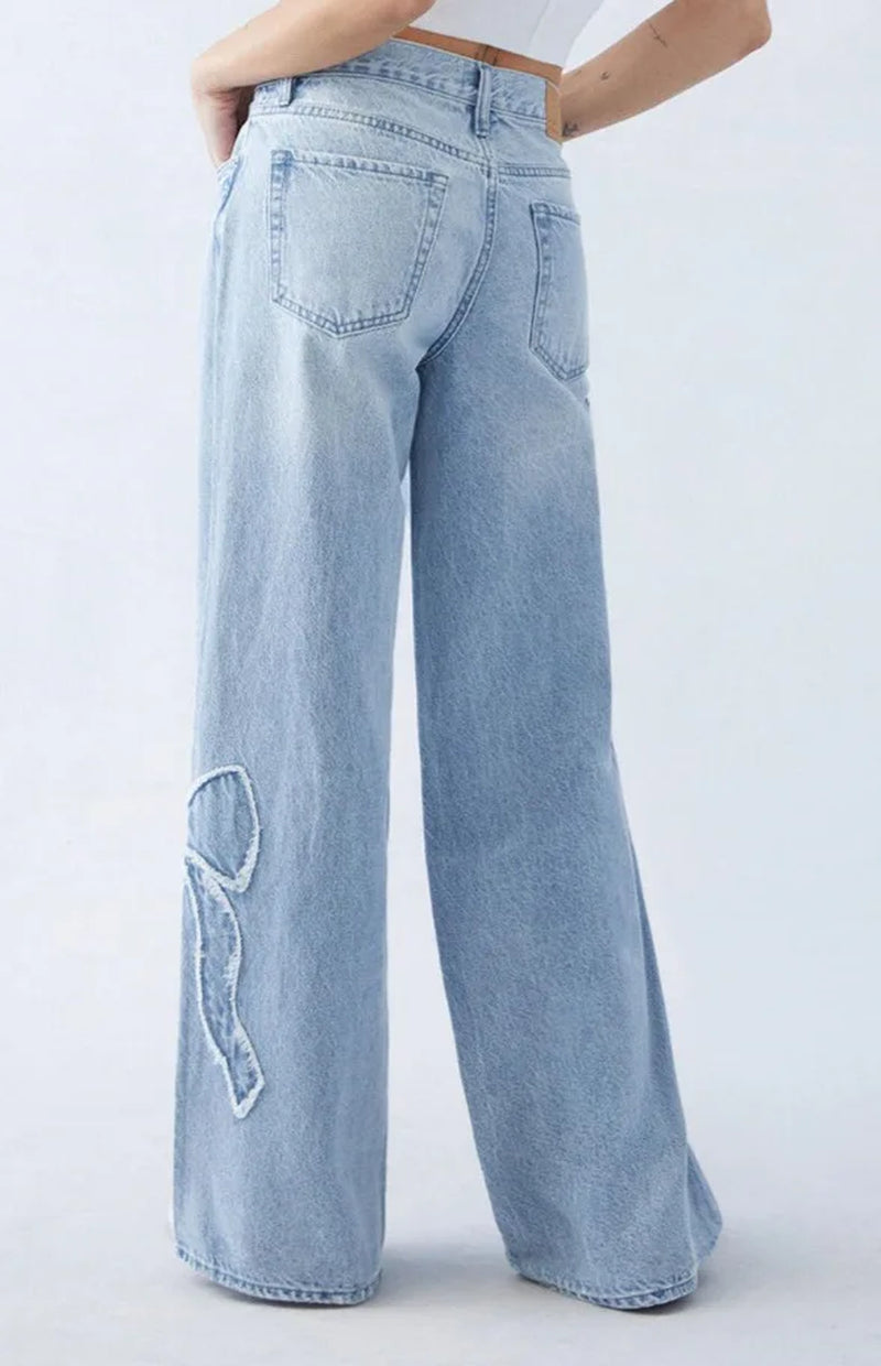 Streetwear New Fashion Bow Embroidered Baggy Jeans Women Y2K Harajuku Vintage Popular Casual Gothic High Waist Wide Leg Pants