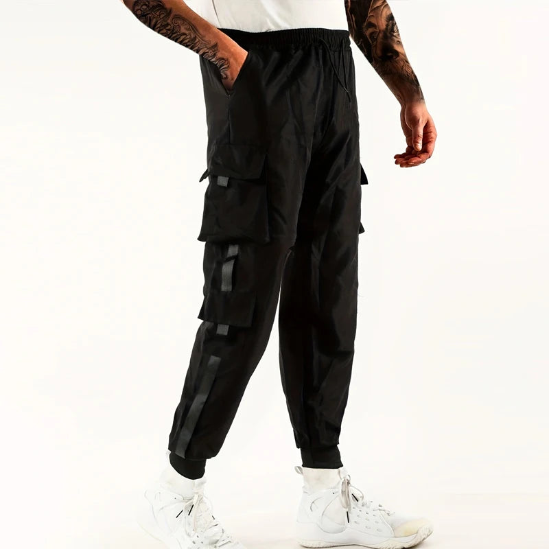 Loose Fit Multi Pocket Joggers for Spring Summer, Men'S Street Style Waist Drawstring Casual Pants Cargo Pants for Fitness Outdo