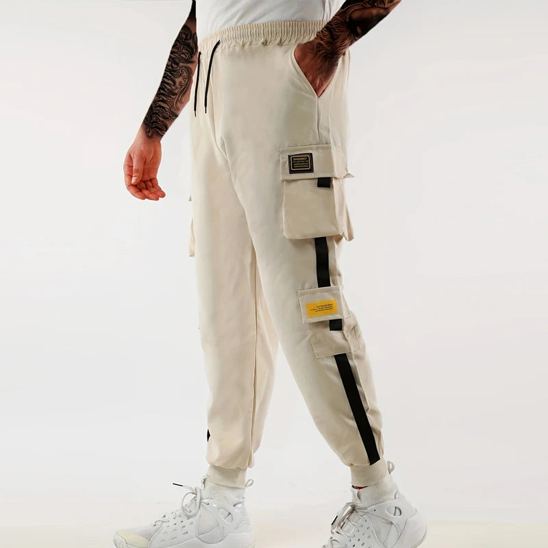 Loose Fit Multi Pocket Joggers for Spring Summer, Men'S Street Style Waist Drawstring Casual Pants Cargo Pants for Fitness Outdo
