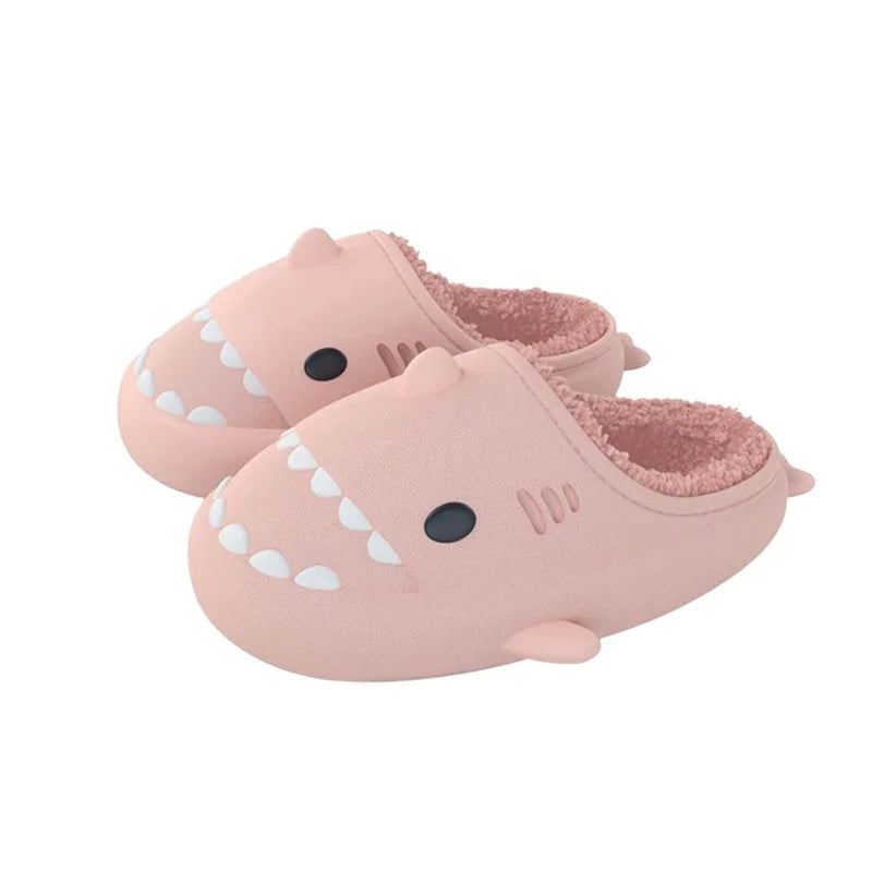 2022 Hot Cartoon Shark Cotton Slippers Adults Kids Warm Winter Cute Shoes Parents Children Waterproof Indoor Outdoor Plush Soft
