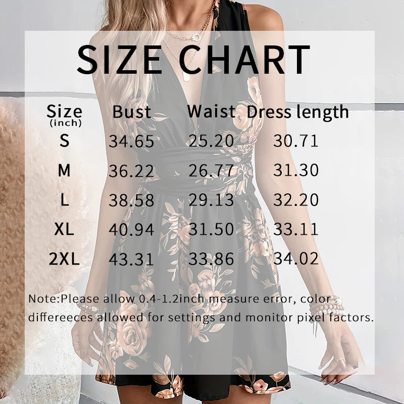 Women Floral Print Deep V Neck Tie Sleeveless Jumpsuit