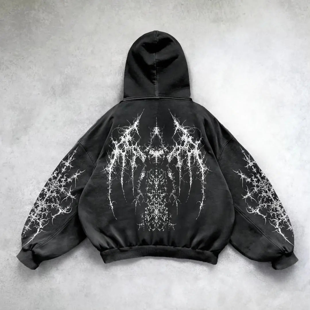 Harajuku Y2K Vintage Punk Solid Color Printed Men Casual Hoodie American Gothic Fashion Couple Casual Hoodie Sweatshirt