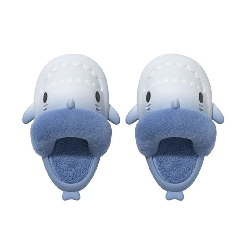 2022 Hot Cartoon Shark Cotton Slippers Adults Kids Warm Winter Cute Shoes Parents Children Waterproof Indoor Outdoor Plush Soft