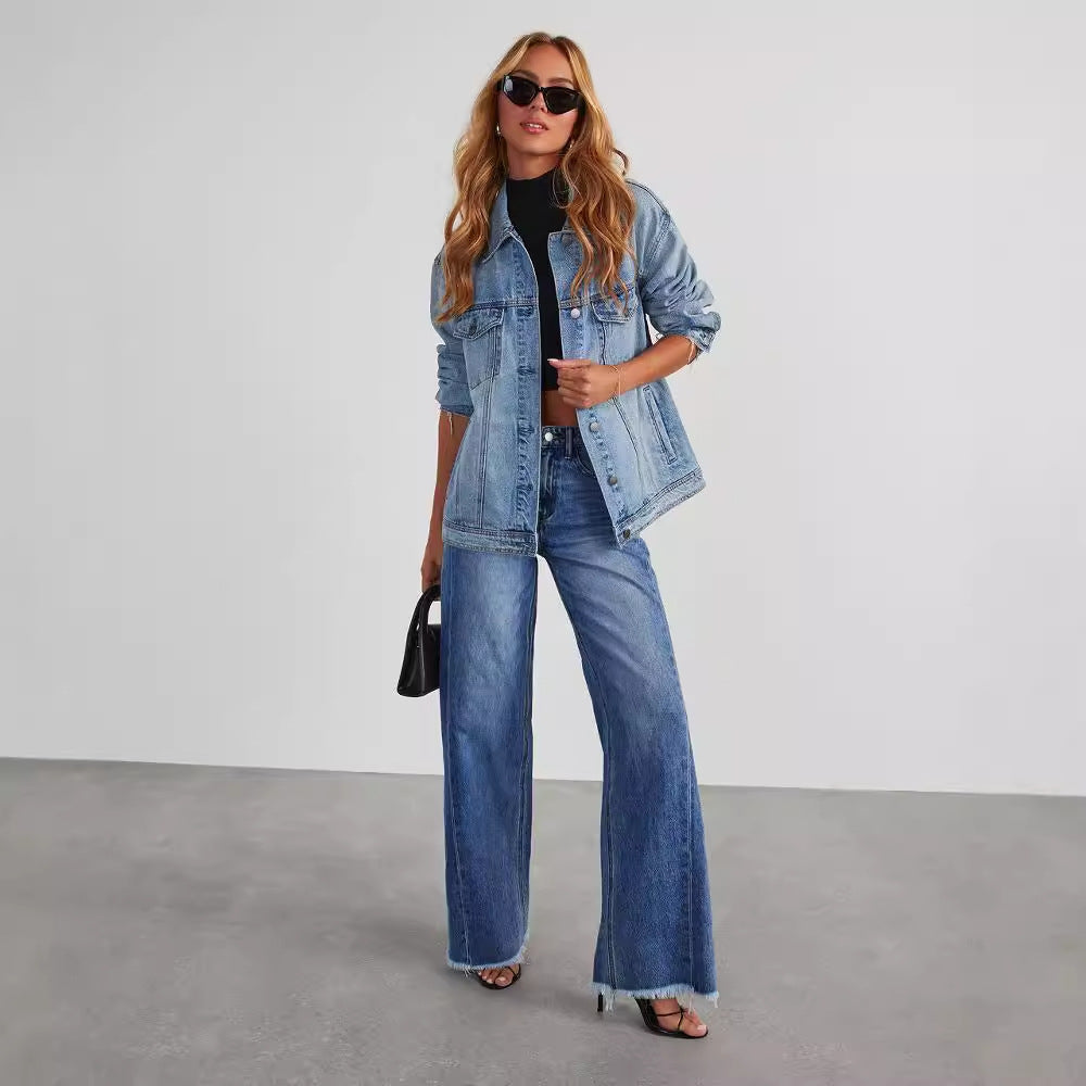 Fashion High Waist Jeans with Pockets Comfortable Slim Fit Straight Wide-Leg Pants Womens Clothing