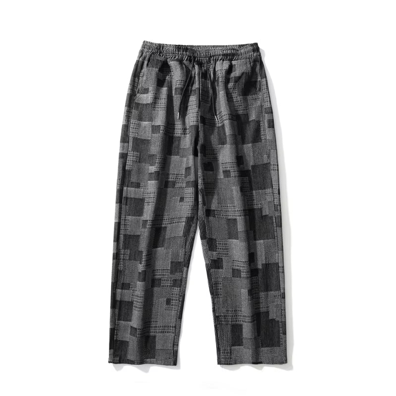 Blue Black Plaid Jeans Men Retro Casual Wide-Leg Jeans Mens Streetwear Loose Hip-Hop Straight Denim Trousers Men Vintage Jeans