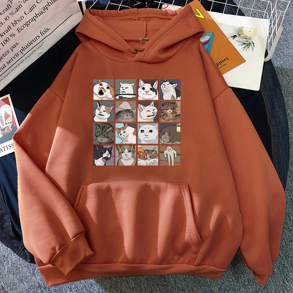 Meme Cats Puzzle Hoodie Y2K Harajuku Men'S Hoodies Street Men'S Sweatshirts Long Sleeve Punk Pullover Korean Clothes for Men