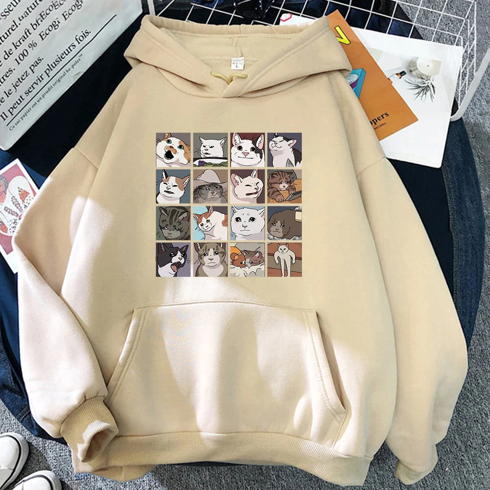 Meme Cats Puzzle Hoodie Y2K Harajuku Men'S Hoodies Street Men'S Sweatshirts Long Sleeve Punk Pullover Korean Clothes for Men