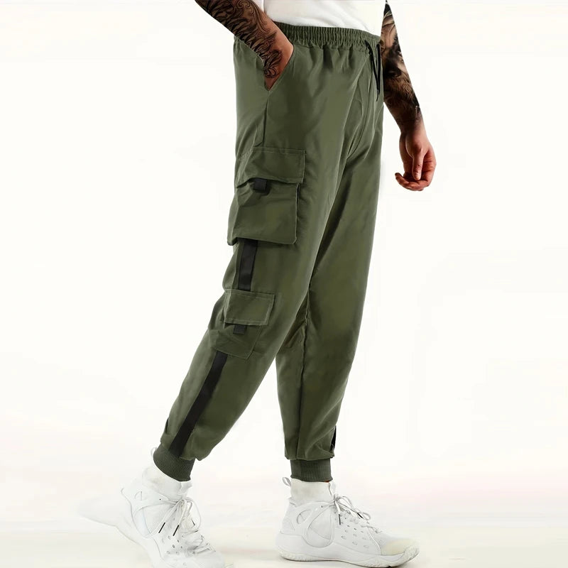 Loose Fit Multi Pocket Joggers for Spring Summer, Men'S Street Style Waist Drawstring Casual Pants Cargo Pants for Fitness Outdo