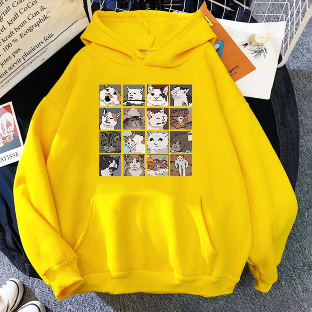 Meme Cats Puzzle Hoodie Y2K Harajuku Men'S Hoodies Street Men'S Sweatshirts Long Sleeve Punk Pullover Korean Clothes for Men