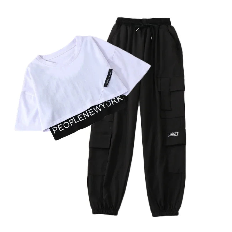 Summer Casual 3 Piece Sets Women Short Sleeve Crop Tops+Cargo Pants Suit 2025 New Korean Style Loose Fashion Woman'S Clothing