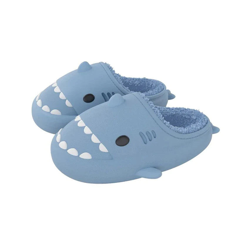 2022 Hot Cartoon Shark Cotton Slippers Adults Kids Warm Winter Cute Shoes Parents Children Waterproof Indoor Outdoor Plush Soft