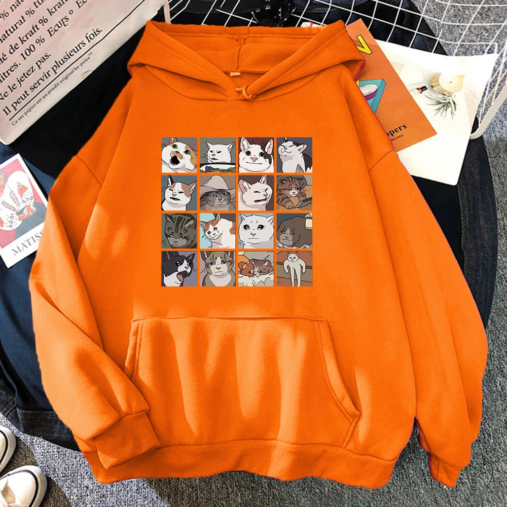 Meme Cats Puzzle Hoodie Y2K Harajuku Men'S Hoodies Street Men'S Sweatshirts Long Sleeve Punk Pullover Korean Clothes for Men