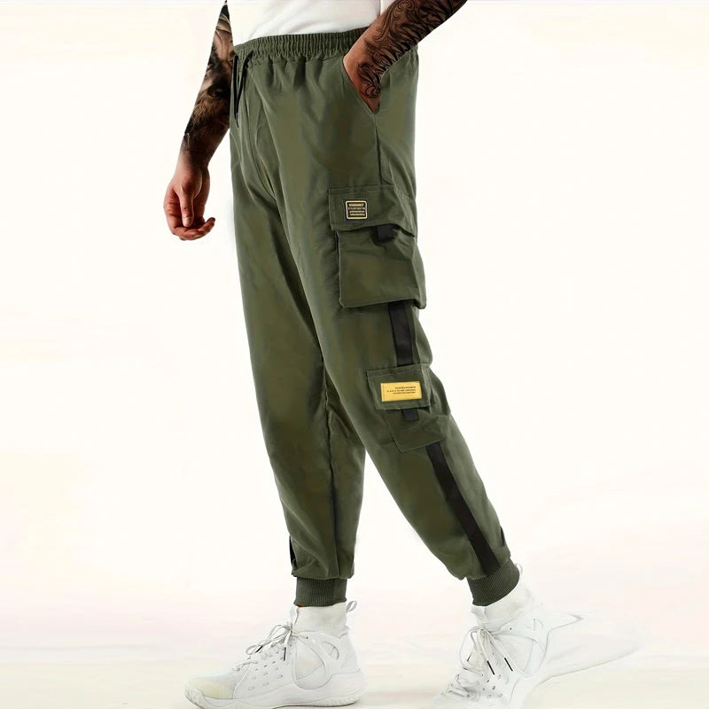 Loose Fit Multi Pocket Joggers for Spring Summer, Men'S Street Style Waist Drawstring Casual Pants Cargo Pants for Fitness Outdo