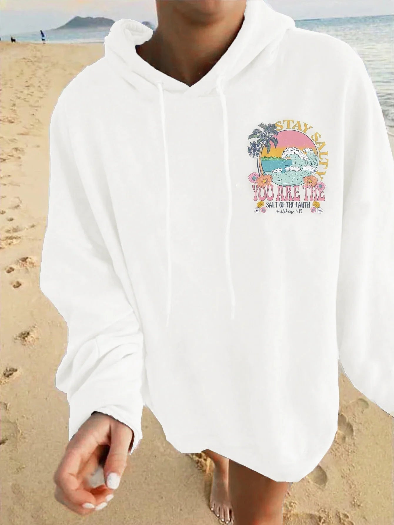 Ocean Coconut Tree Printed Women'S Hoodie Fashion Design Loose Casual Versatile Women'S Clothing Autumn/Winter Fleece Hoodie