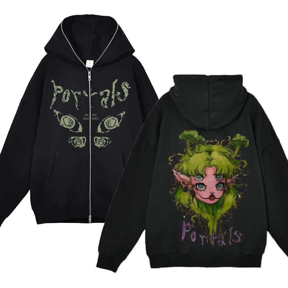 Melanie Martinez Hoodies Rapper Streetwear Jackets Casual Loose Zipper Sweatshirts Long Sleeve Full Zipup Hoodie Y2K Women Hoody