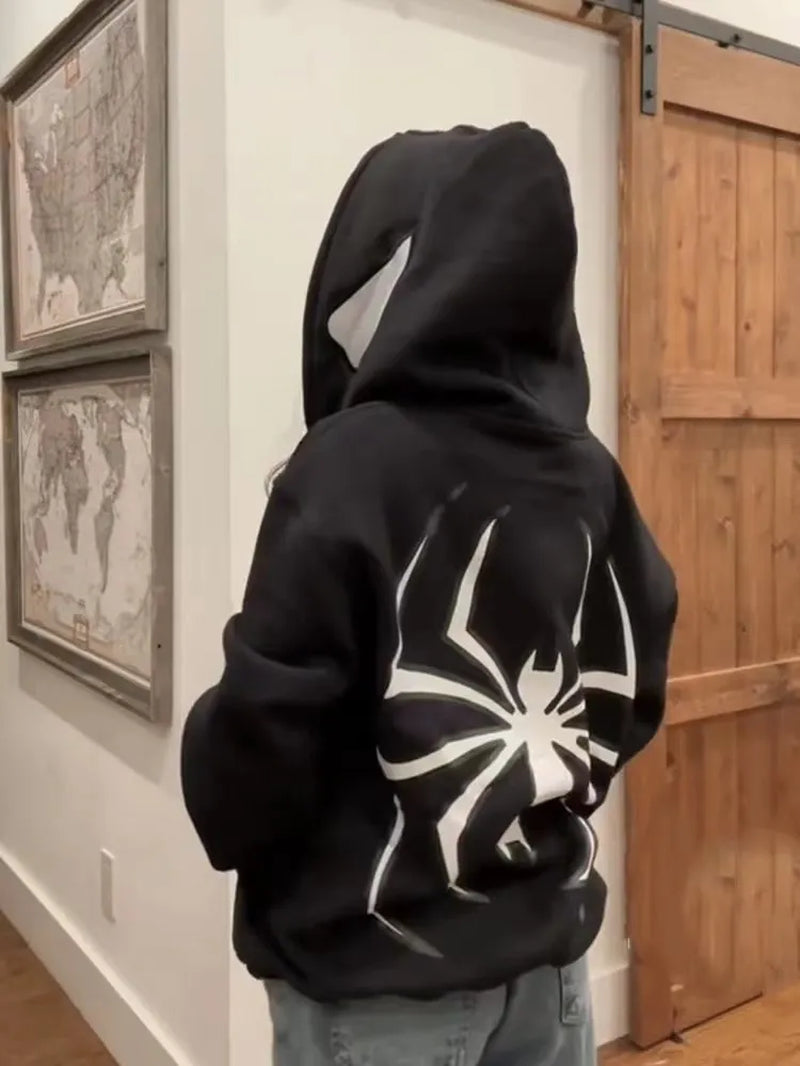 Full Zip up Spider Hoodie Women Men Streetwear Harajuku Graphic Oversized Jacket Hood Shirt Punk Gothic Y2K Clothes Sweatshirt