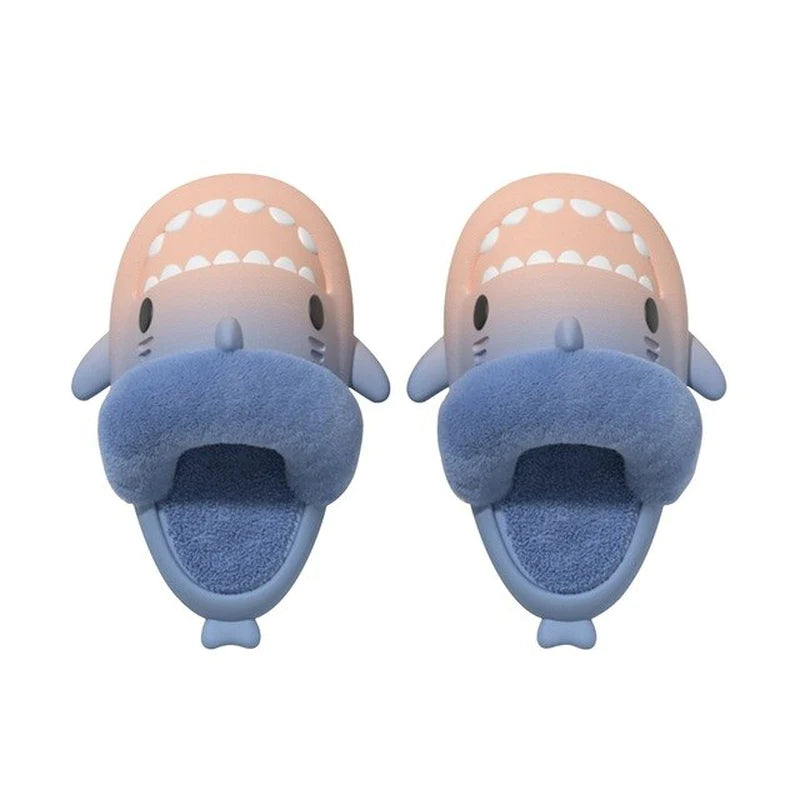 2022 Hot Cartoon Shark Cotton Slippers Adults Kids Warm Winter Cute Shoes Parents Children Waterproof Indoor Outdoor Plush Soft