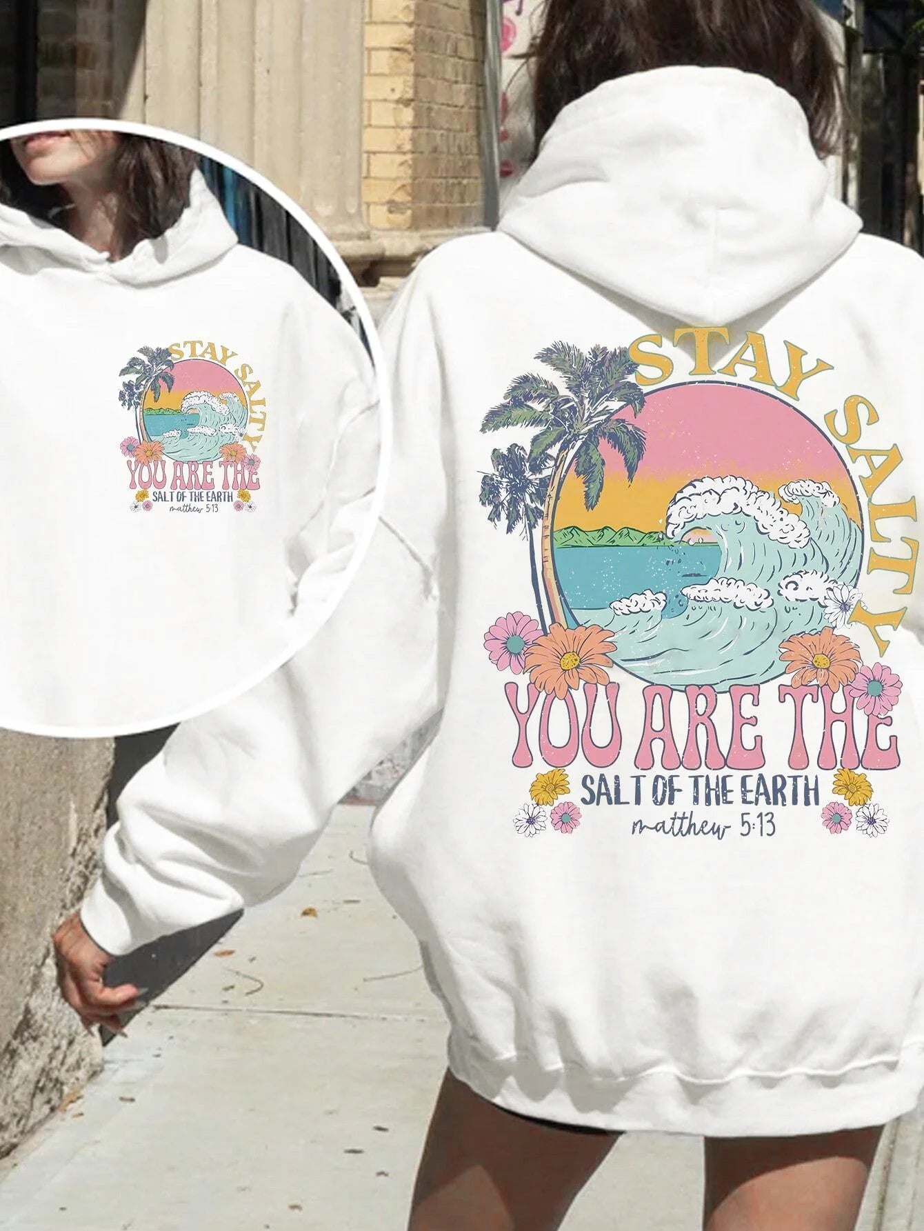 Ocean Coconut Tree Printed Women'S Hoodie Fashion Design Loose Casual Versatile Women'S Clothing Autumn/Winter Fleece Hoodie