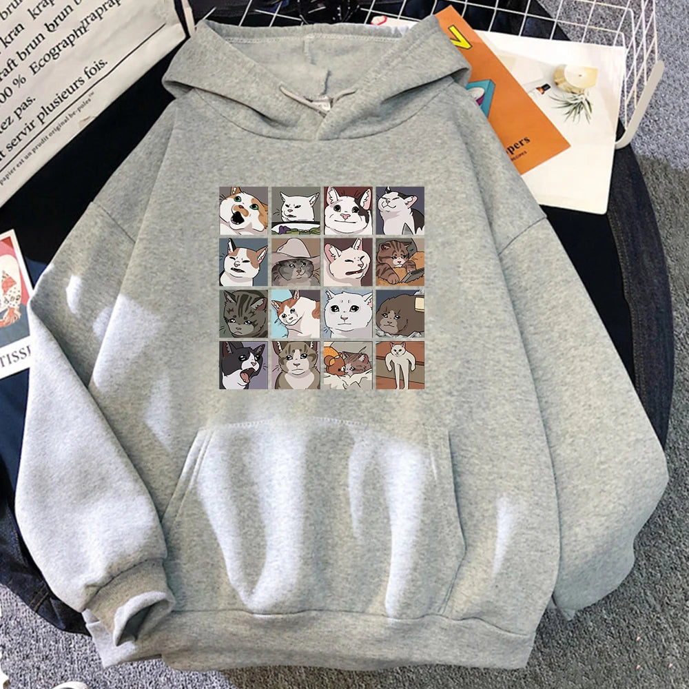 Meme Cats Puzzle Hoodie Y2K Harajuku Men'S Hoodies Street Men'S Sweatshirts Long Sleeve Punk Pullover Korean Clothes for Men